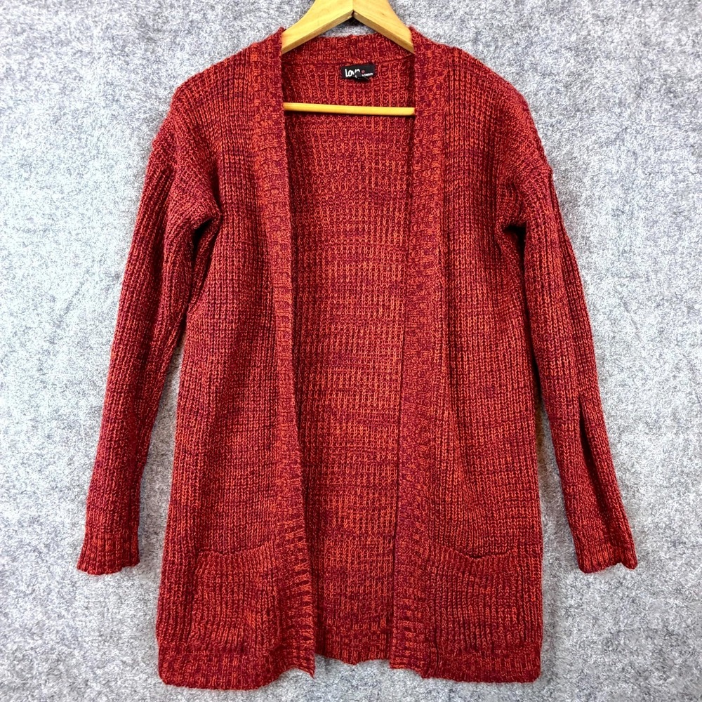 Love By Chesley Cardigan Sweater Womens Large‎ Orange Red Lagenlook Open Front